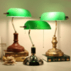 Lampe bureau banquier laiton verre vert